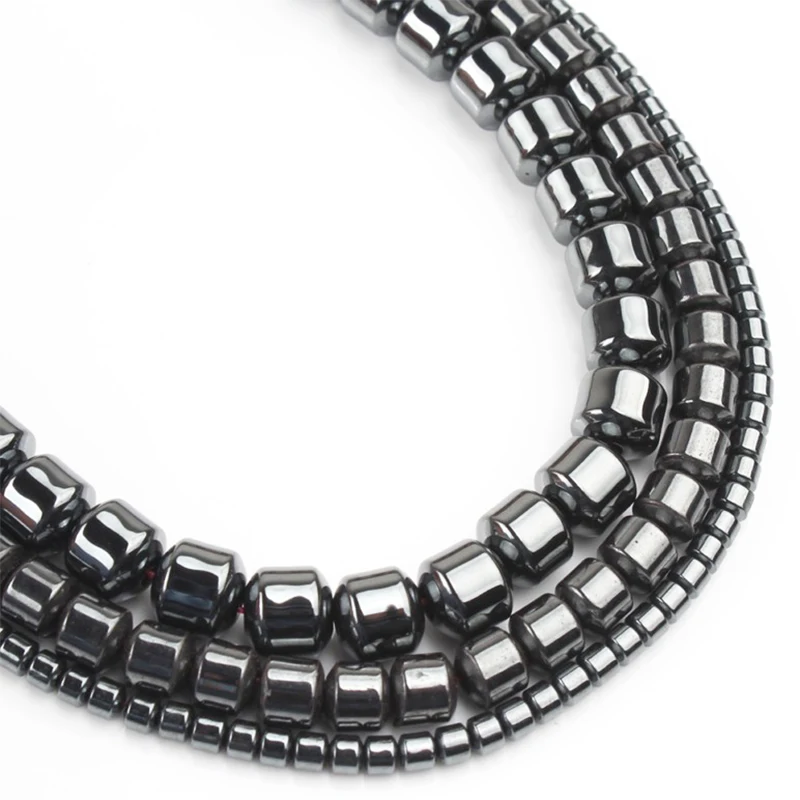 Natural Cylinder Black Hematite Stone Beads Round Column Loose Spacer