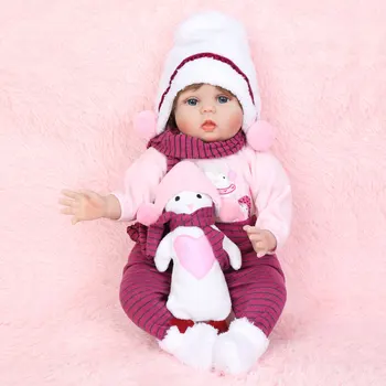

Cloth Body Simulation Doll Reborn Baby 22-Inch Acrylic Acid Eyes Synthetic Wigs Comfortable Texture Snowman Striped Clothes