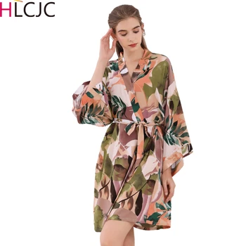 

New Summer Women Robe Home Clothes Floral Printed Long-sleeved Robes with Strap Female Kimono Robe Nightgown Bathrobe Lingerie