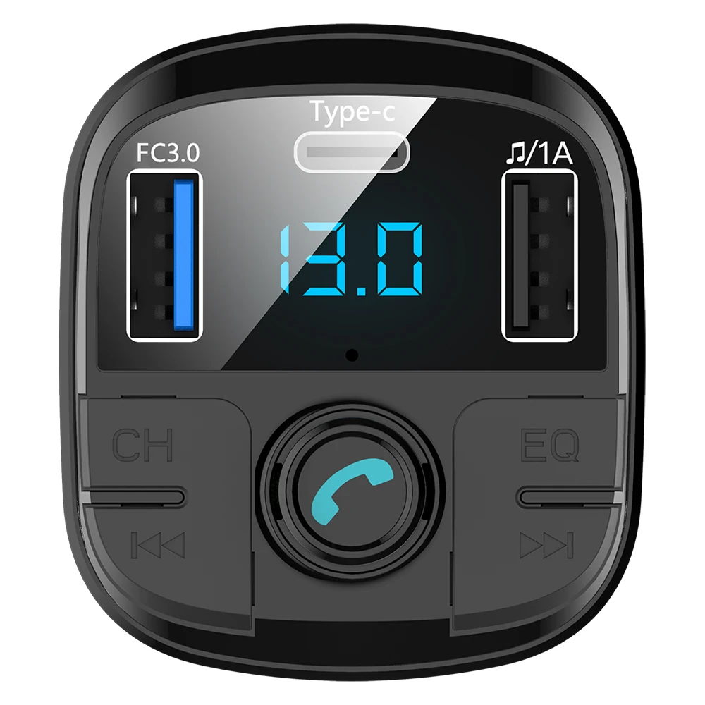 

2in 1 Car Charger Car FM Transmitter Bluetooth FM Transmitter MP3 Player QC 3.0 Type-C Fast Charging Double USB Expansion