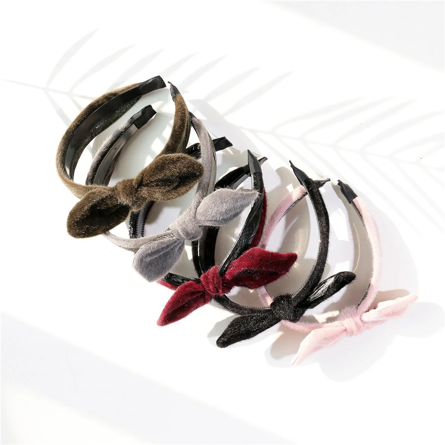 Korean Cute Velvet Hairbands Women Tiara Hoops For Girl Hair Accessories Large Bowknot Teeth Comb Bands Jewelry Party Wholesale