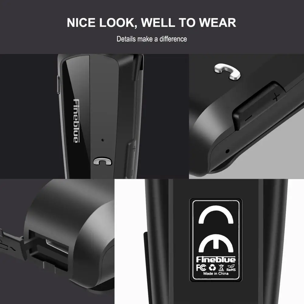 Newest Fineblue F990 Portable Business Wireless Bluetooth Headset Telescopic Type Collar Clip HD Sound Quality Earphone with Mic