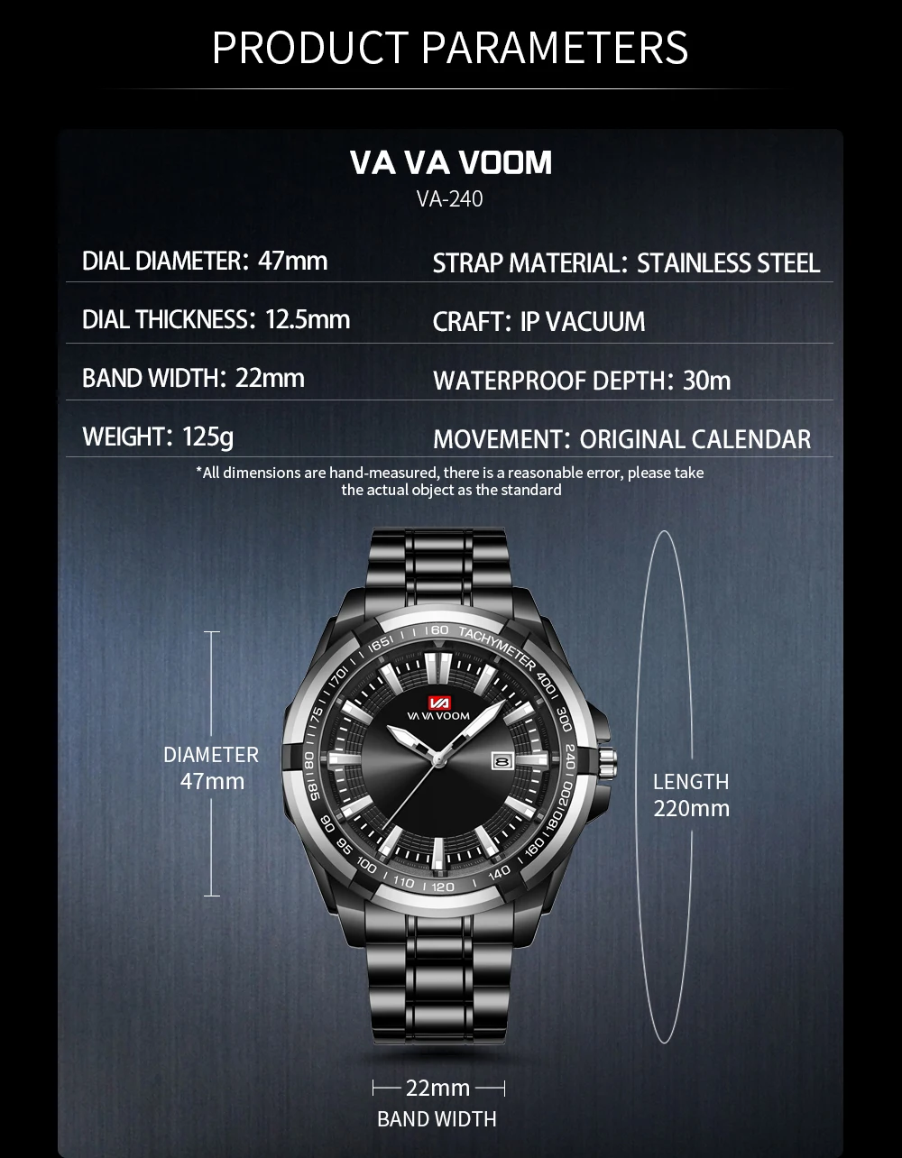 VAVA VOOM Business Sports Military Quartz Watch  Stainless Steel Creative Dial Men Watches Water proof Calendar Man Luxury Clock