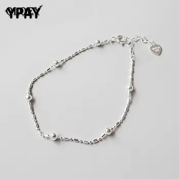 

YPAY Simple Small Round Ball Bead Bracelet For Women 100% Real 925 Sterling Silver Hand Bangles & Bracelets Fine Jewelry YMB036