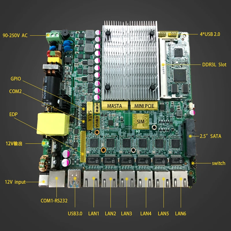 Мини-плата безвентиляторного ПК 6 lan процессор intel 3865U опция i7 7500U материнская
