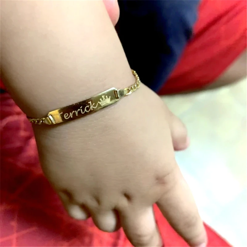 Custom Personalized Name Baby ID Bracelet, Stainless Steel Curb