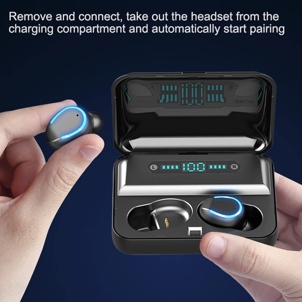 V5.0 Bluetooth стерео наушники беспроводные IPX7 водонепроницаемые сенсорные наушники гарнитура 3600 мАч светодиодный дисплей с аккумулятором чехол