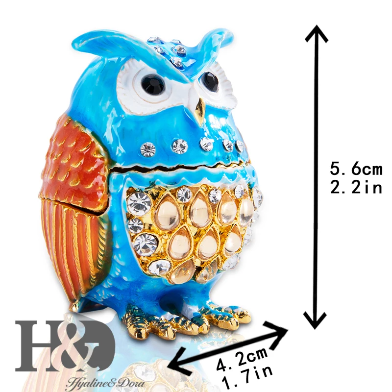 H&D 3 style Hand-Painted Metal Owl Figurine Enamel Trinket Boxes Jewelry Collectible Box Christmas Gift Home Decorative Ornament