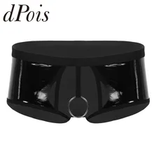 Мужские мокрого вида женское белье из лакированной кожи эластичный пояс с отверстием для пениса металлическое уплотнительное кольцо низкая посадка бикини трусы нижнее белье Гей Трусики