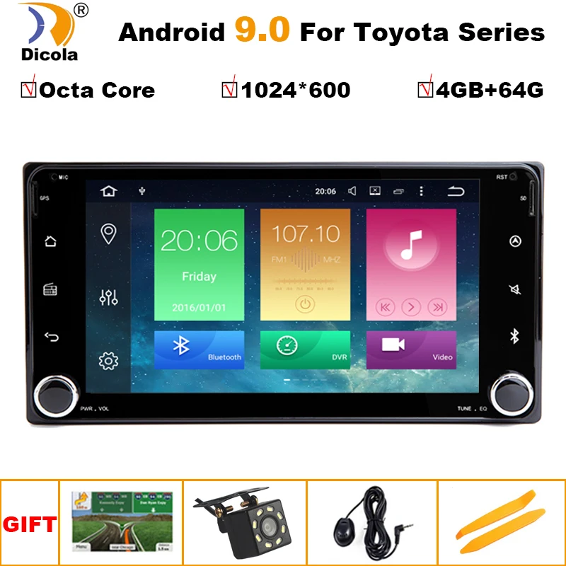Best Android 9.0 Octa Core 4+64G 2 DIN Universal Radio Car Nav GPS stereo For Toyota Corolla Camry Prado RAV4 Hilux VIOS DAB TPMS DVD 0