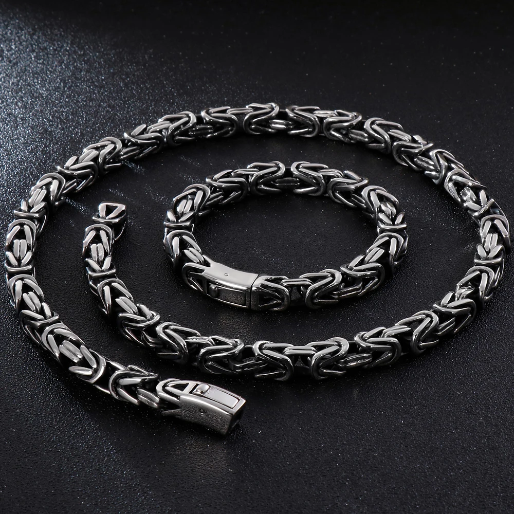 Винтажный плетеный браслет из нержавеющей стали для мужчин s 10 мм цепочка Длинные ожерелья браслеты Набор рокер Тяжелая массивная ручная бижутерия