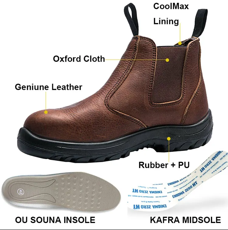 Мужская защитная обувь из натуральной кожи; водонепроницаемые рабочие ботинки; мужские ботинки «Челси» без шнуровки; неубиваемая Уличная обувь; обувь