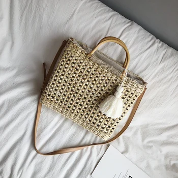 

Women's Beach Bag Korea One Shoulder Portable Simple Pack Woven Women's Crossbody Large Capacity Shopping Package C799