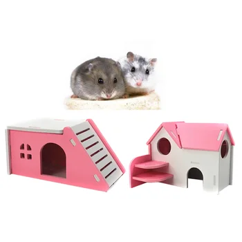 

2Pc PVC Bed House Cage Dual Layer Villa Toy for Pet Rat Mouse Dwarf Hamster (Pink)