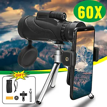 

40x60 HD Zoom Night Mobile Phone Monocular Telescope with Mini Tripod Eyepiece Handheld Objective Lens with Phone Clip