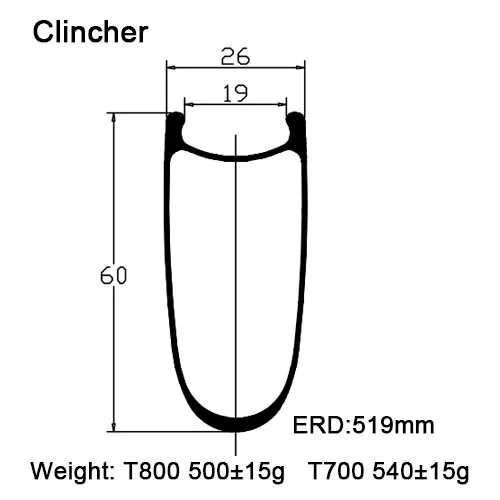 Carbonfan T800 700C Clincher ширина: 26 мм Глубина: 60 мм карбоновый обод дорожного велосипеда