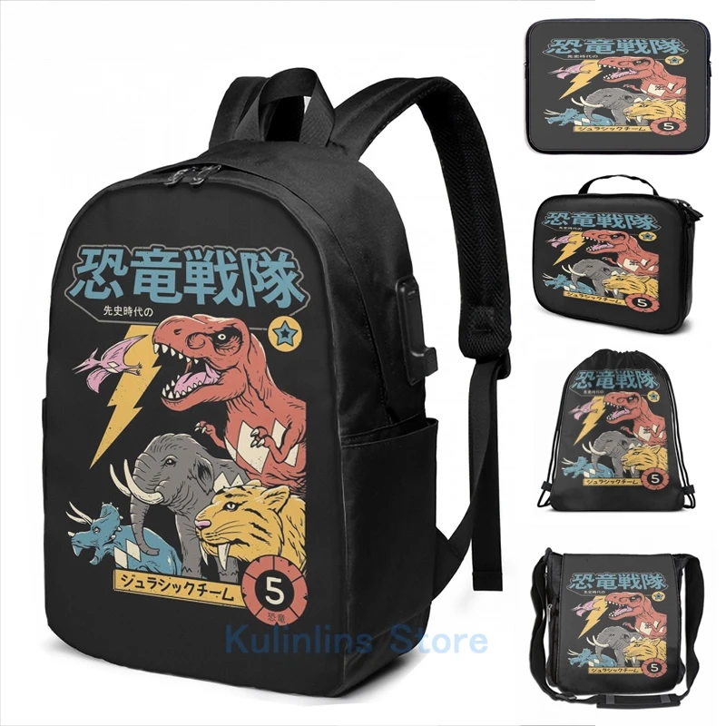 Забавный рюкзак с графическим принтом Dino Sentai USB-зарядкой мужские школьные сумки