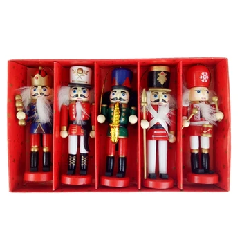 

5pcs 12cm Wooden Nutcracker Puppet Drawing Walnuts Soldier Christmas Decorations L4MB