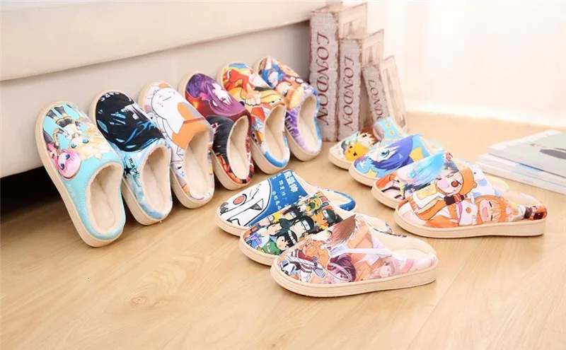 Милые домашние тапочки унисекс; Теплая обувь с рисунком аниме; Теплая обувь с покемонами; Мультяшные хлопковые тапочки для косплея; зимняя обувь