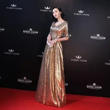 Осень, стиль, женские вечерние платья, банкетное благородство, элегантные, длинные, утягивающие, вечерние, Золотое Платье для женщин