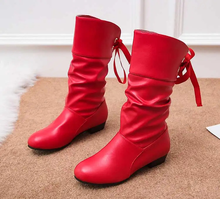 Женские кожаные ботинки до середины икры; женские ковбойские ботинки; зимняя обувь; женские ботинки; цвет черный, красный, белый; большие размеры 35-43; Botas Mujer