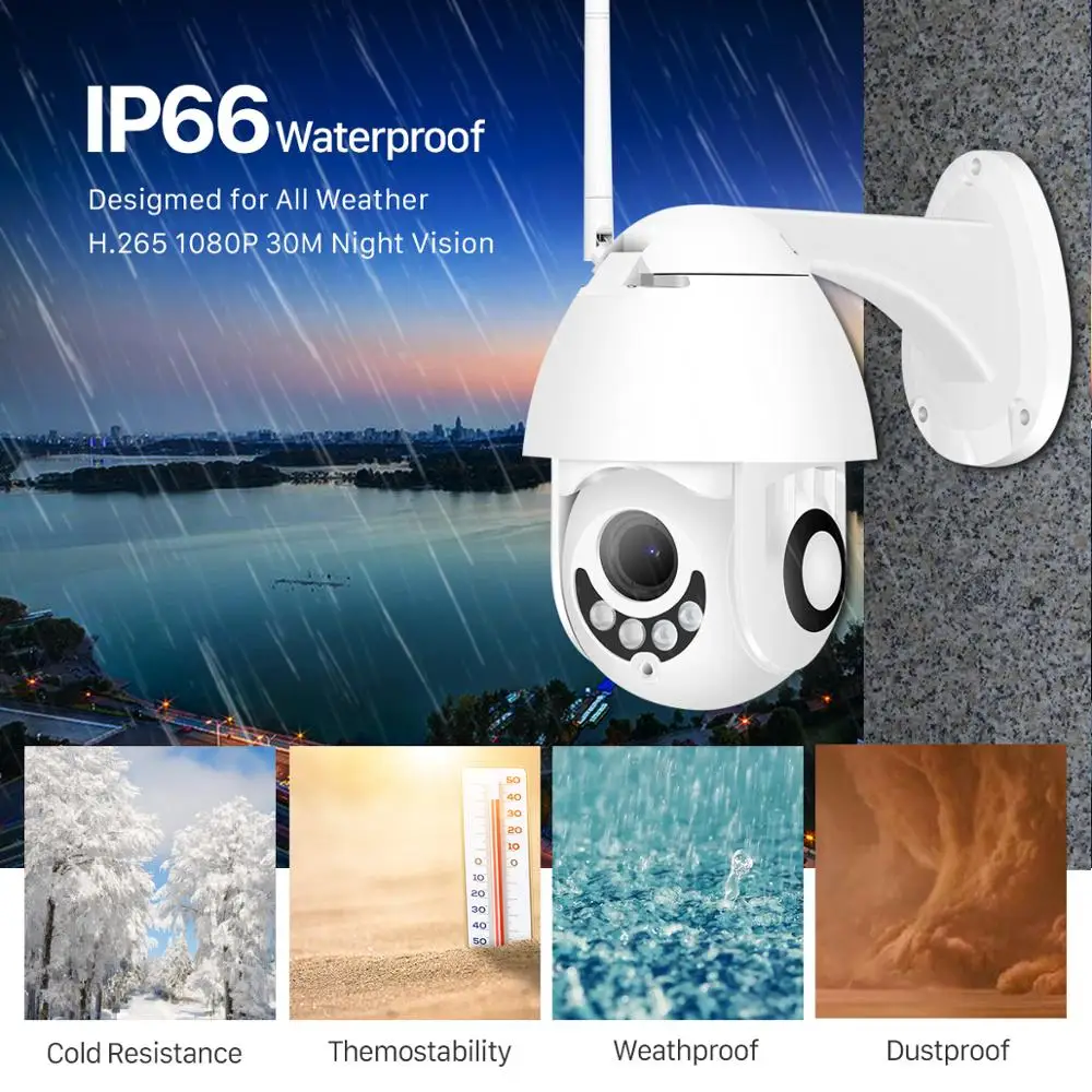 1080P WIFI Camera Outdoor PTZ IP Camera 1080p Speed Dome CCTV Security Cameras IP Camera WIFI Exterior 2MP IR Home Surveilance