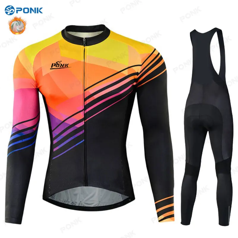 Зимняя велосипедная одежда мужской комплект из Джерси с длинным рукавом Теплая