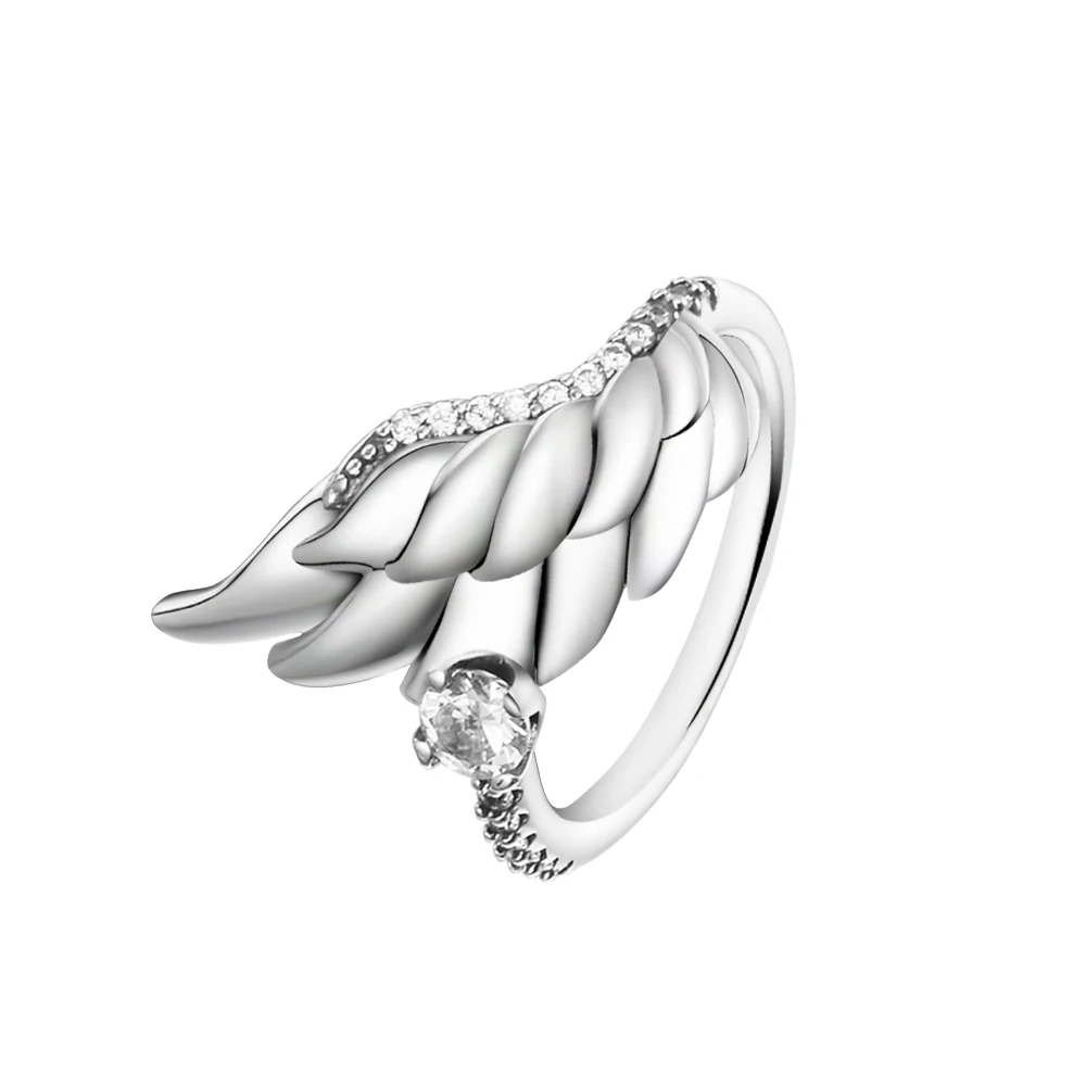 

Fashion Female Rings Wing Ring With Clear Stone Sterling Silver Jewelry Rings For Woman Party Proposal