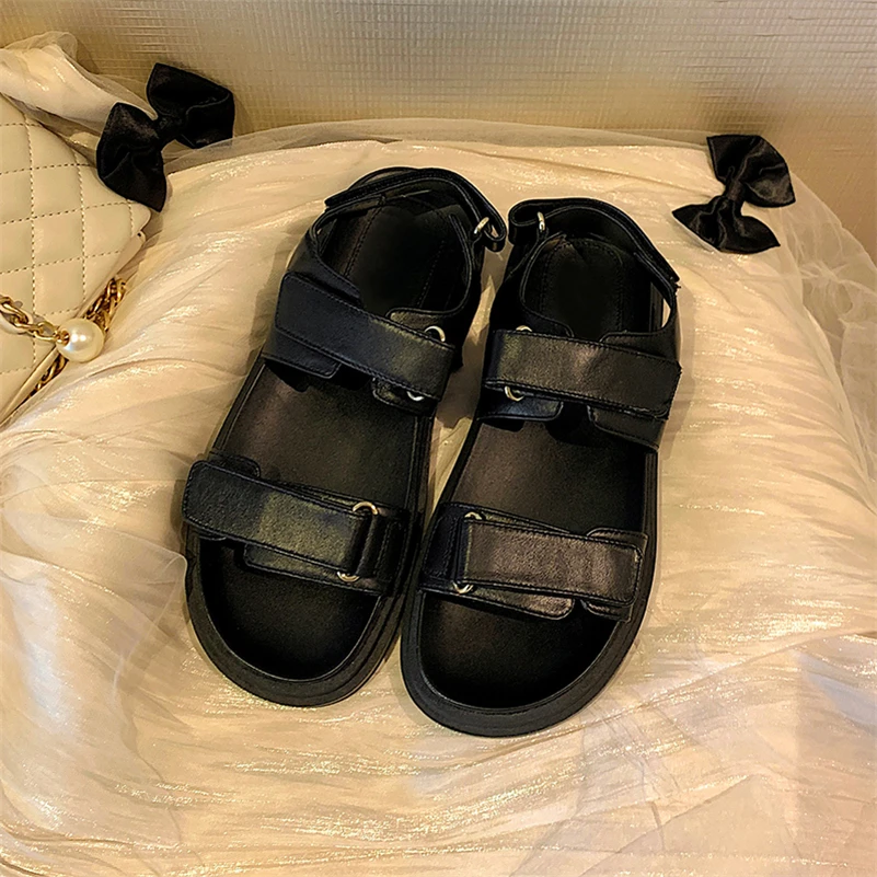 Women Flat Platform Low Heel Sandals Square Toe Split Leather Shoes Flat Ladies Footwear Summer Fashion