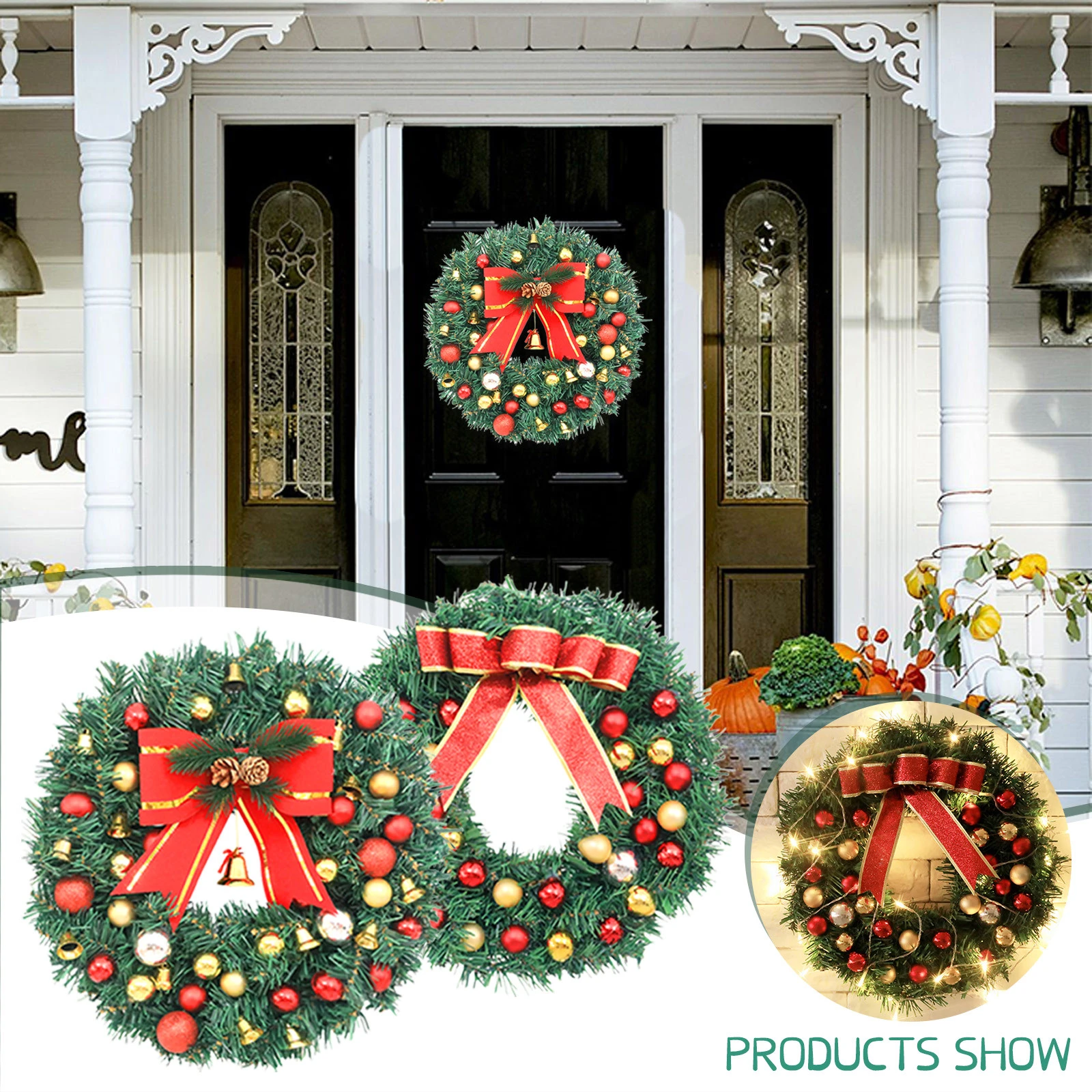 30/40Cm Navidad Krans Met Boog Decoratie Deur Opknoping Rotan Ornament Garland Xmas Decoraties Voor Home & Hangende Ornamenten| - AliExpress