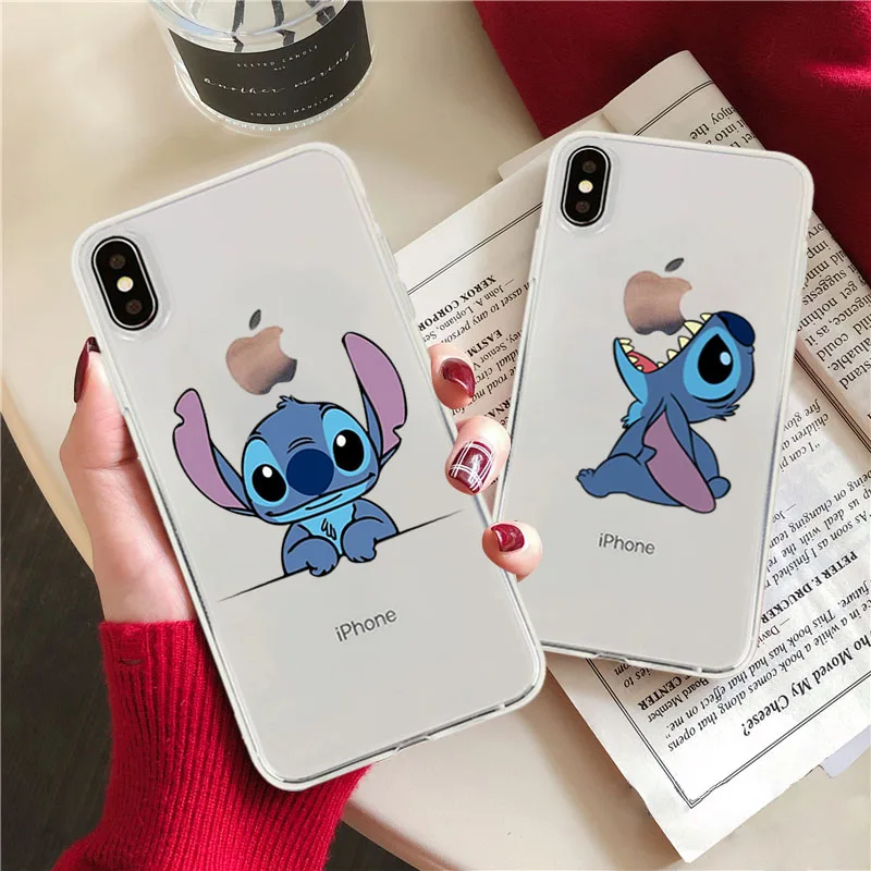 

Silicone phone case for iphone 11 11pro max Cartoon Stitch transparent shell for iphone for X XR XS MAX 6 7 8 5 SE Fashion cover