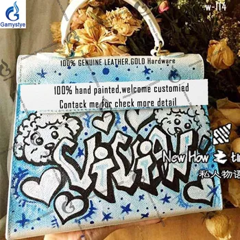 

Hand-painted handmade Love letter couple CUSTOM bags Genuine Leather Doctor Handbag 100% Cowhide Women Big Shoulder Bags