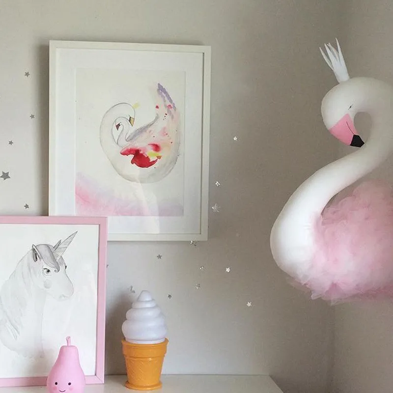 Nordic Style Pink White Swan Animals Head Wall Mount Hanging Stuff Plush Toys Princess Kids Room Wall Decor Dolls Photo Props (48)