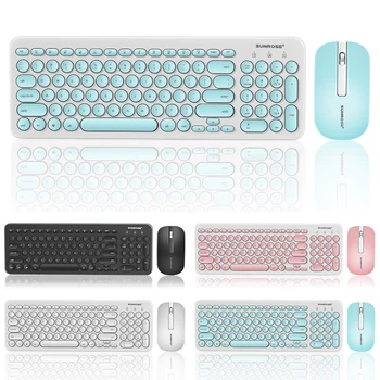 

Ultra-Thin 2.4G Wireless Keyboard and Mouse Combo USB Cute Round Retro Mute Keyboard Mouse Set for Notebook Desktop Office Home
