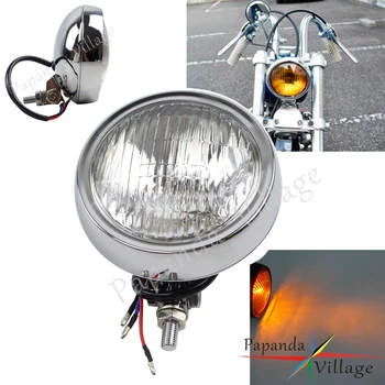 

4.5″ Chrome Clear Headlight For Harley Honda Yamaha V-Star Suzuki Kawasaki VN Bobber Chopper Cafe Racer Retro Round Head Lamp