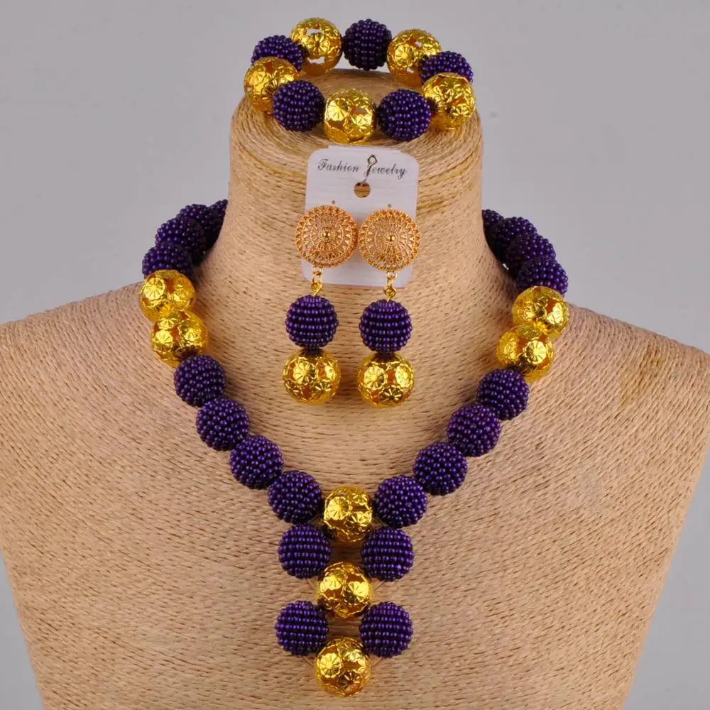 

Majalia African Wedding Jewelry Purple Nigeria Wedding African Plastic Bead Jewelry Sets HH-07