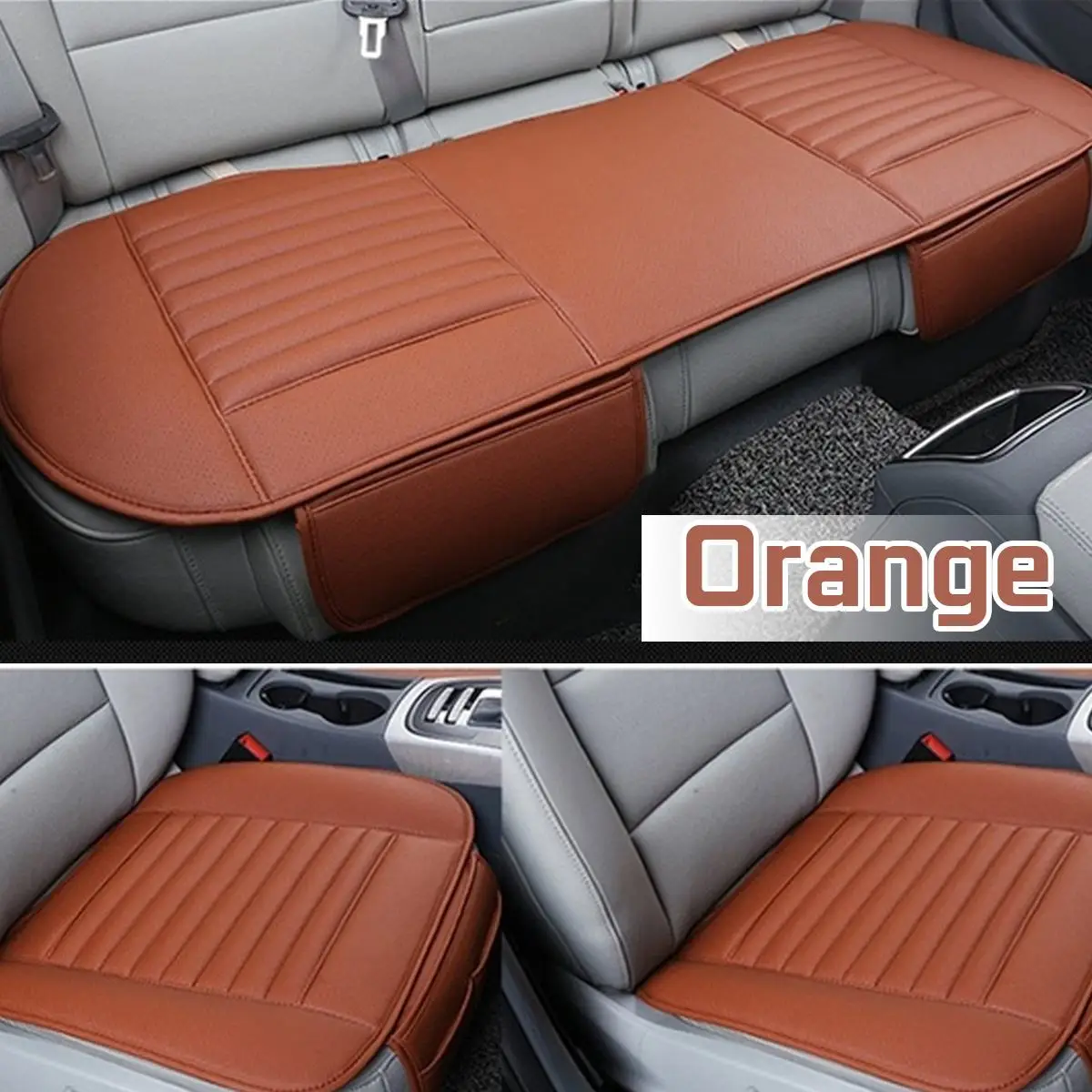 Универсальный чехол для сиденья автомобиля четыре сезона искусственная кожа передняя задняя подушка дышащий протектор коврик для авто аксессуары автомобиля - Название цвета: 3Pcs Orange