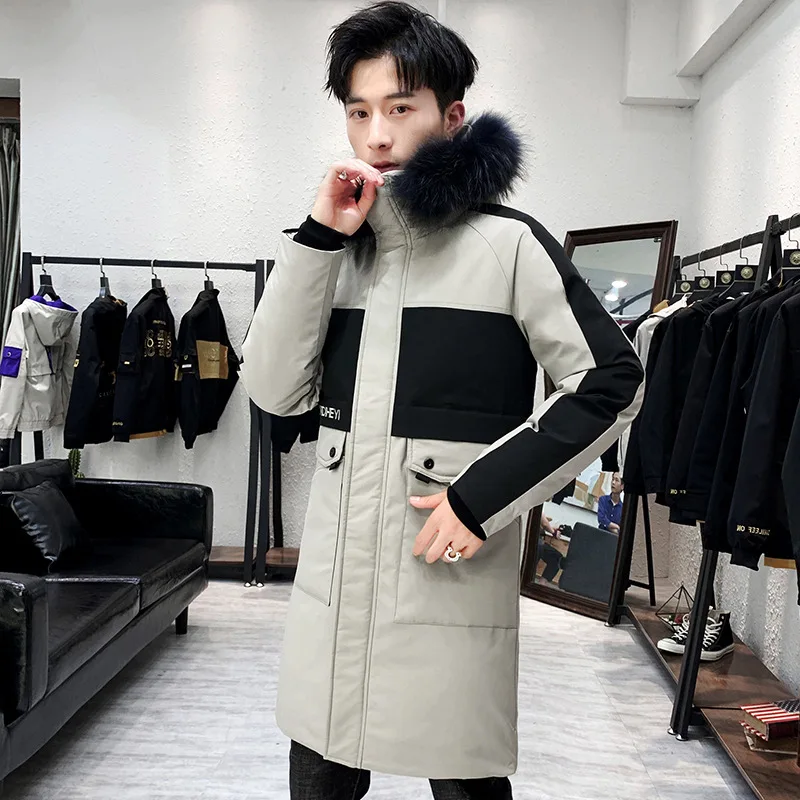 Cotton-padded Clothes Men's Mid-length Winter Coat Korean-style Fashion Teenager Handsome Hooded down Jacket Cotton-padded Cloth