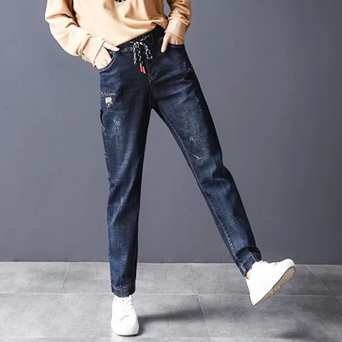 

New Jeans Woman Spring Autumn Fashion Vintage Denim Jeans Female Casual High Waist Elastic Women Harem Pants Trousers Plus Size