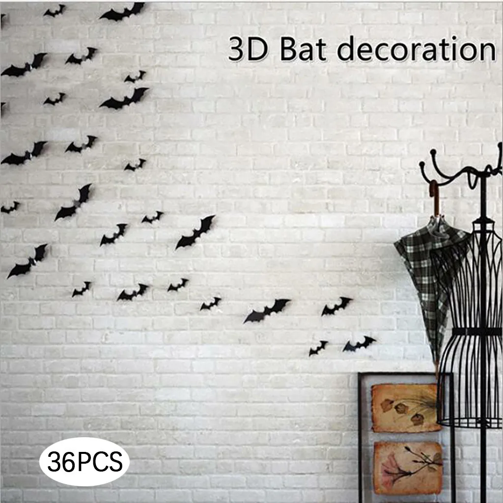 Black Attractive 3d Bat Sticker Removable Wall High Quality Halloween Festival Diy Home Gothic Decoration | Дом и сад