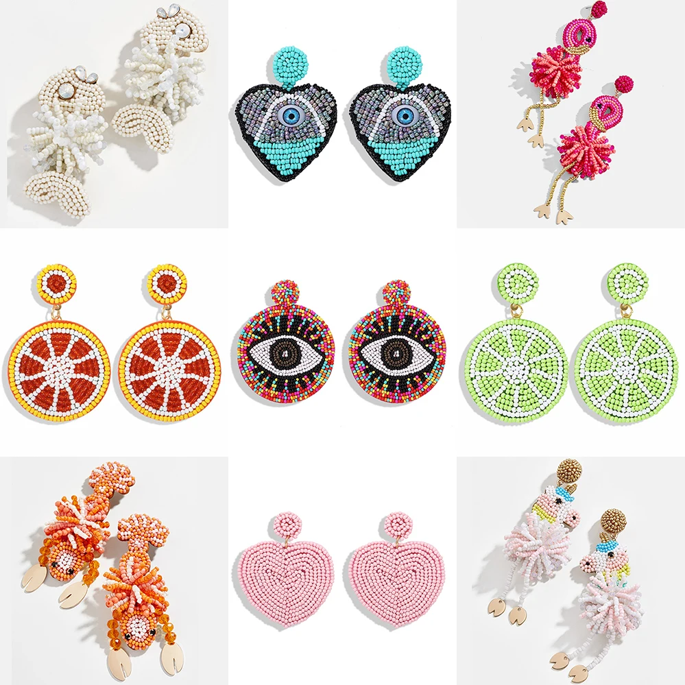 

Vedawas Handmade Earrings Women Bauble Beads Eyes Dangle Fish Statement Drop Earrings Flamingo Pendant Wedding Jewelry xg3373