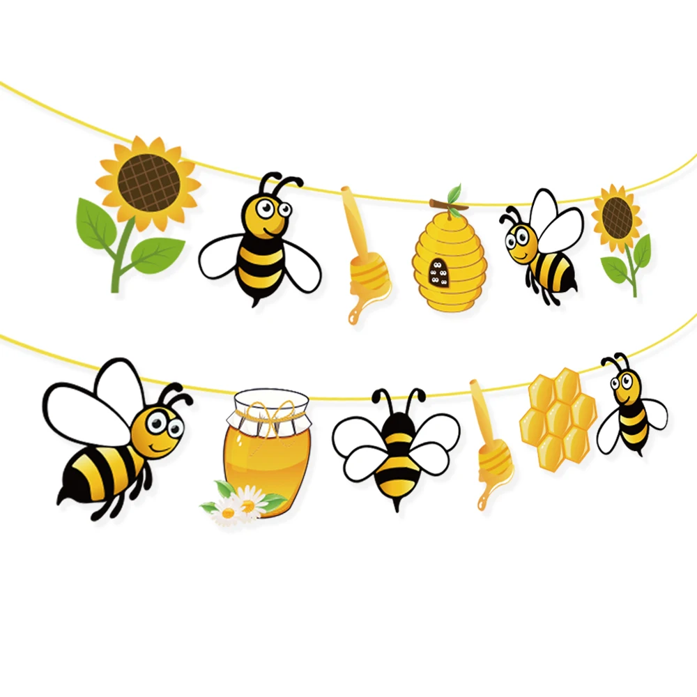 Baby Shower Yellow Honey Bee Party Decorations Kids Birthday Parties Favors Sunflower Hanging Bunting Banner Party Supplies
