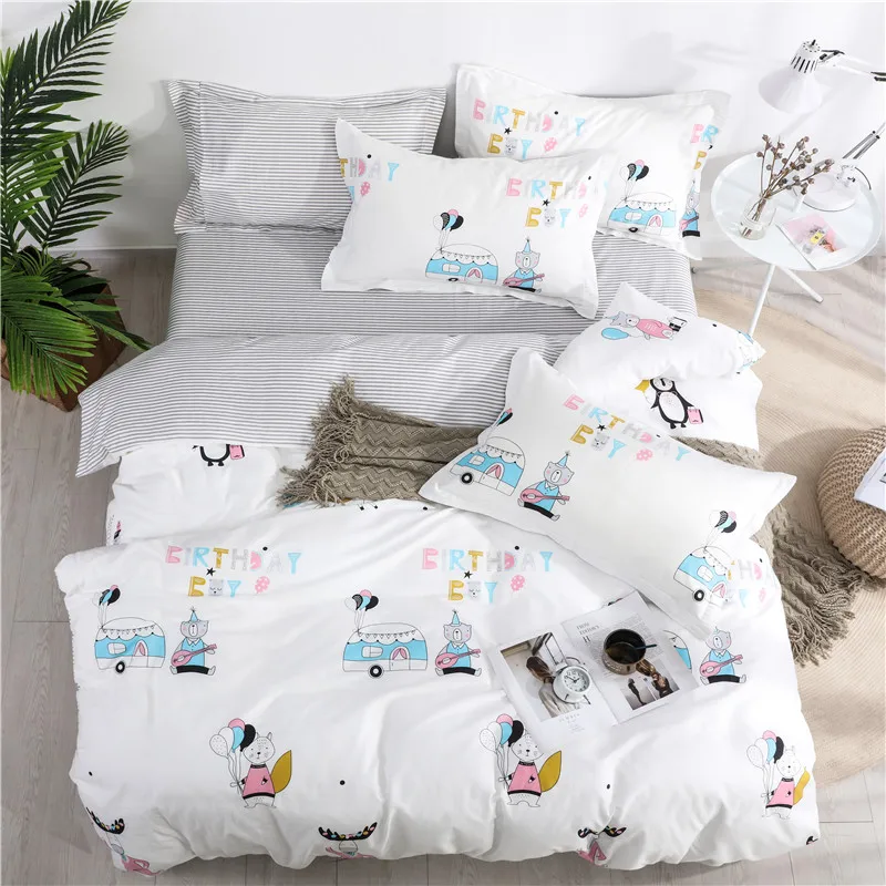 

Printed Home Textile Stripe And Lattic Bedding Set Bed Cover Bed Sheet Duvet Cover Pillowcase Bed 100% cotton Bedclothes Queen