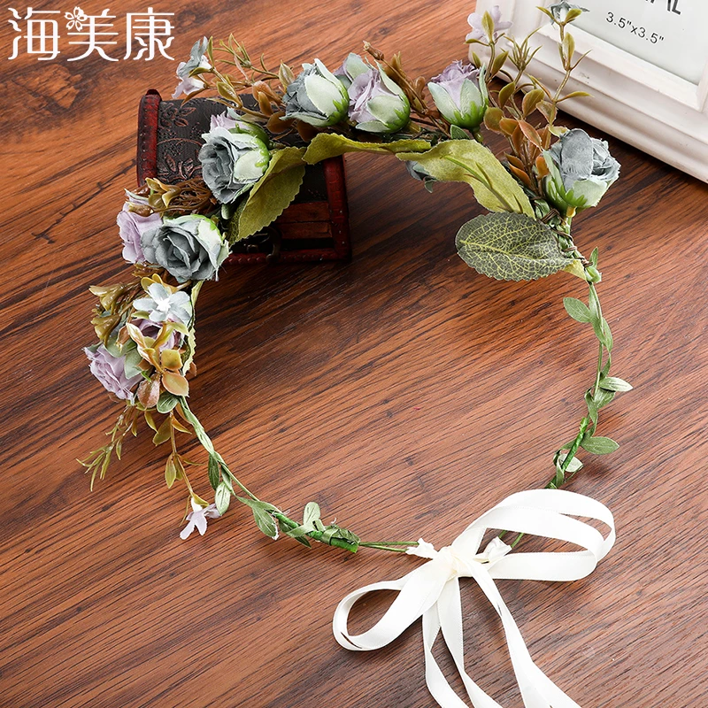 Haimeikang, Новое поступление, розовая корона, ободки для девочек, детское украшение на голову с цветами, женские повязки для волос, аксессуары для волос, цветочный венок