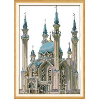 

Diy craft 11CT The blue castle 2 Needlework Painting DMC Counted Cross Stitch Kits for Embroidery Knitting Needles Hobby