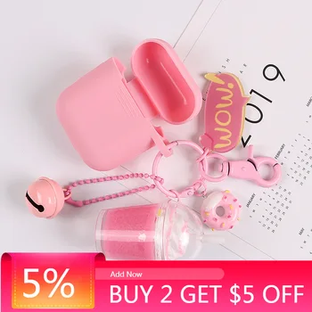 

For AirPods Pro 4 Case Fruit drink bottle luck keychain Silicone Case coque for Air Pods Pro 4 Earbuds Protect Cover