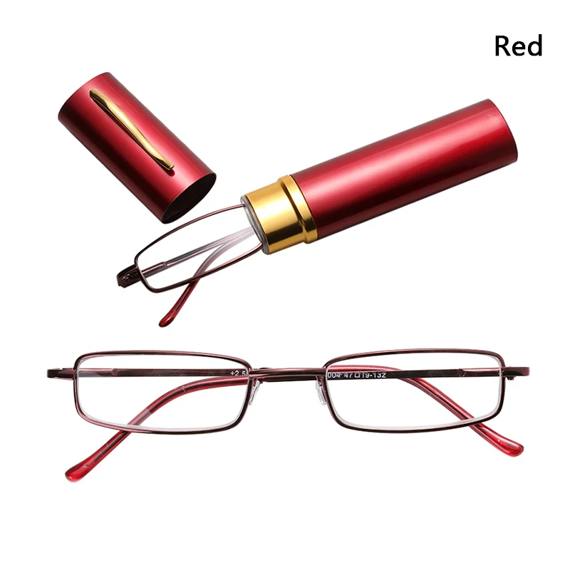 Slim Tube Cases Reading Glasses Men Women Metal Small Frame Clear Lens Portable Hangable Pocket Presbyopic Glasses Accessories - Цвет: Red 4