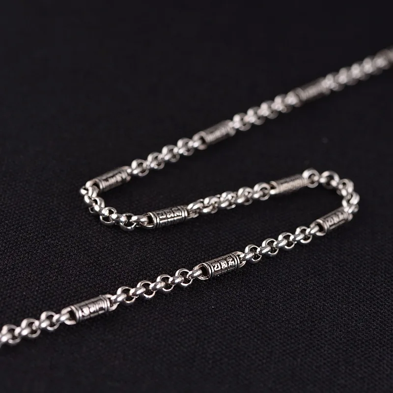 

Goldeer wangcz S925 Silver Retro Men's Silver Tube Mantra Circular Ring Pearl Chain Thai Silver S Hook Necklace