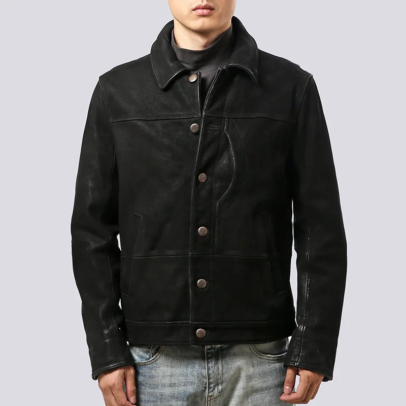 Buy 1516 Read Description! Asian size genuine leather outerwear cow leather jacket cowhide leather rider jacket