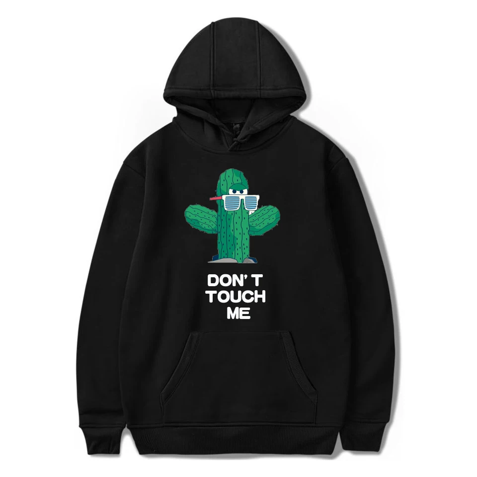black Женские и мужские повседневные толстовки С КАКТУСОМ Dont Touch Me, толстовки с длинным рукавом, толстовки Kawaii, забавные толстовки, пуловеры больших размеров, толстовки - Цвет: black